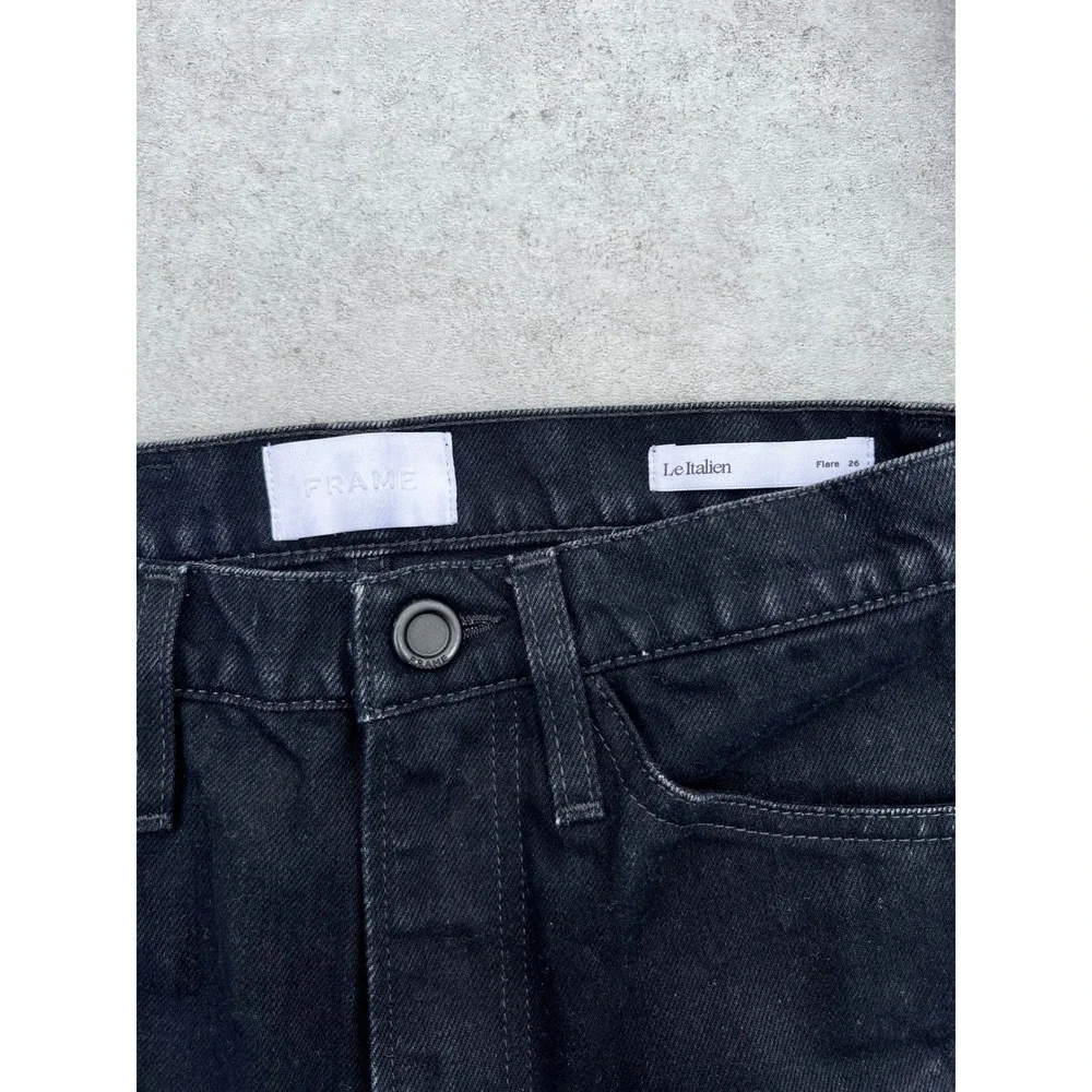 FRAME Le Italien Flare Jeans Noir‎ Black High Rise Rigid Cotton Italy 26 x 32